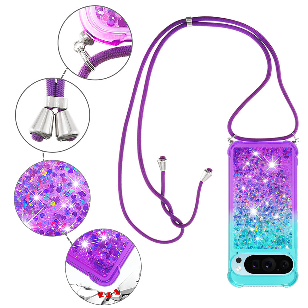 YB Quicksand Series-6 for Google Pixel 9 Pro TPU Case Glitter Sequin Gradient Phone Cover with Lanyard YB Quicksand Series-6 for Google Pixel 9 Pro TPU Case Glitter Sequin Gradient Phone Cover with Lanyard